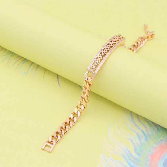 "Rose Gold Bracelet with Diamond-Cut Crisscross Bar Design, XPBL0855 - Picture 5 of 12